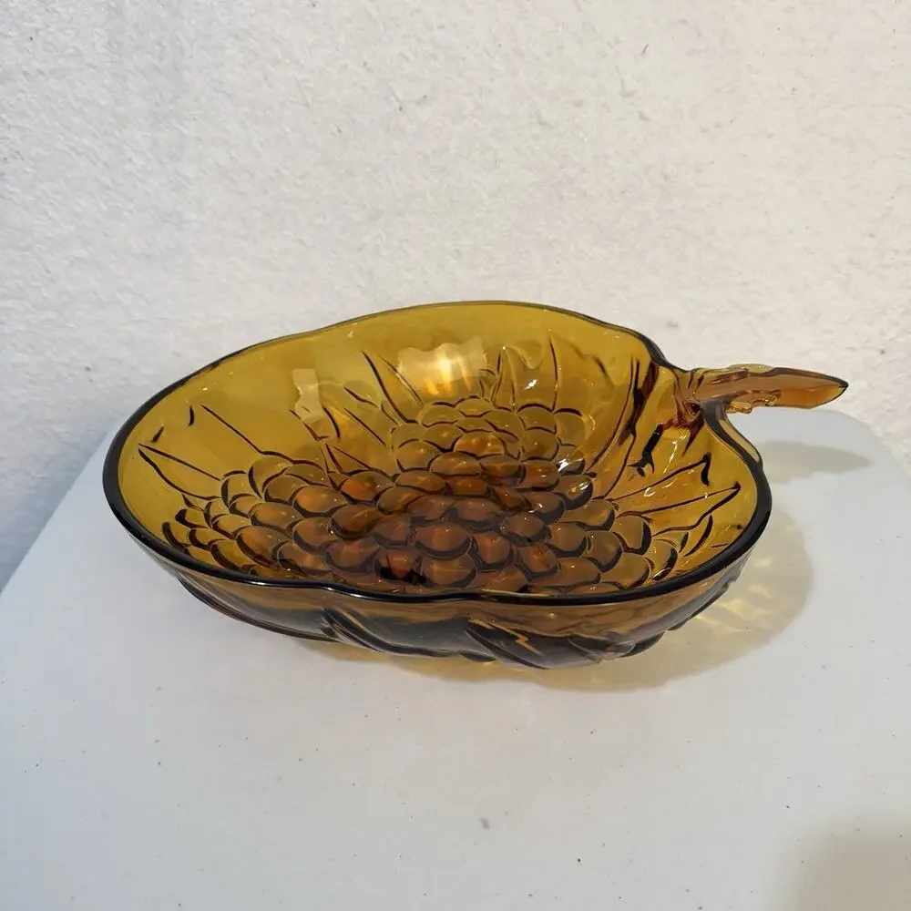 Indiana Glass Amber Glass Grape Pattern Fruit Bowl Serving Dish Retro VTG 70’s